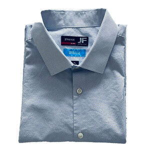 JF Slim Stretch Cotton Blnd Men's L/S 17 1/2 34/35 XL White/Tiny Blue Dots A+